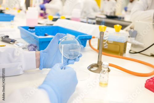 Health care researcher working in life science laboratory. Scientist preparing and analyzing slides and doing research in research lab.