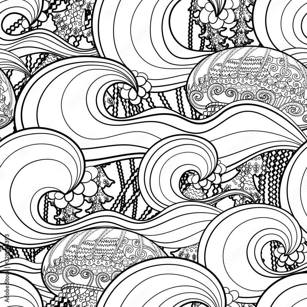 Seamless pattern with a jellyfish for adult antistress coloring page ...