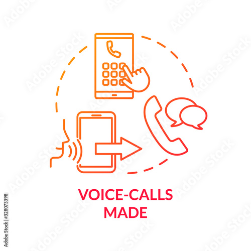 Voice-calls made red concept icon. Phone ring. Chating with smartphone. Mobile phone service. Network connection. Roaming idea thin line illustration. Vector isolated outline RGB color drawing