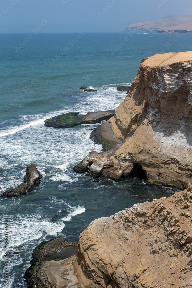 Paracas national park. Peru. Ocean and desert. Playa el puente. Coastal. Rocks