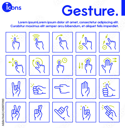 Gesture color linear icon set. Editable stroke.