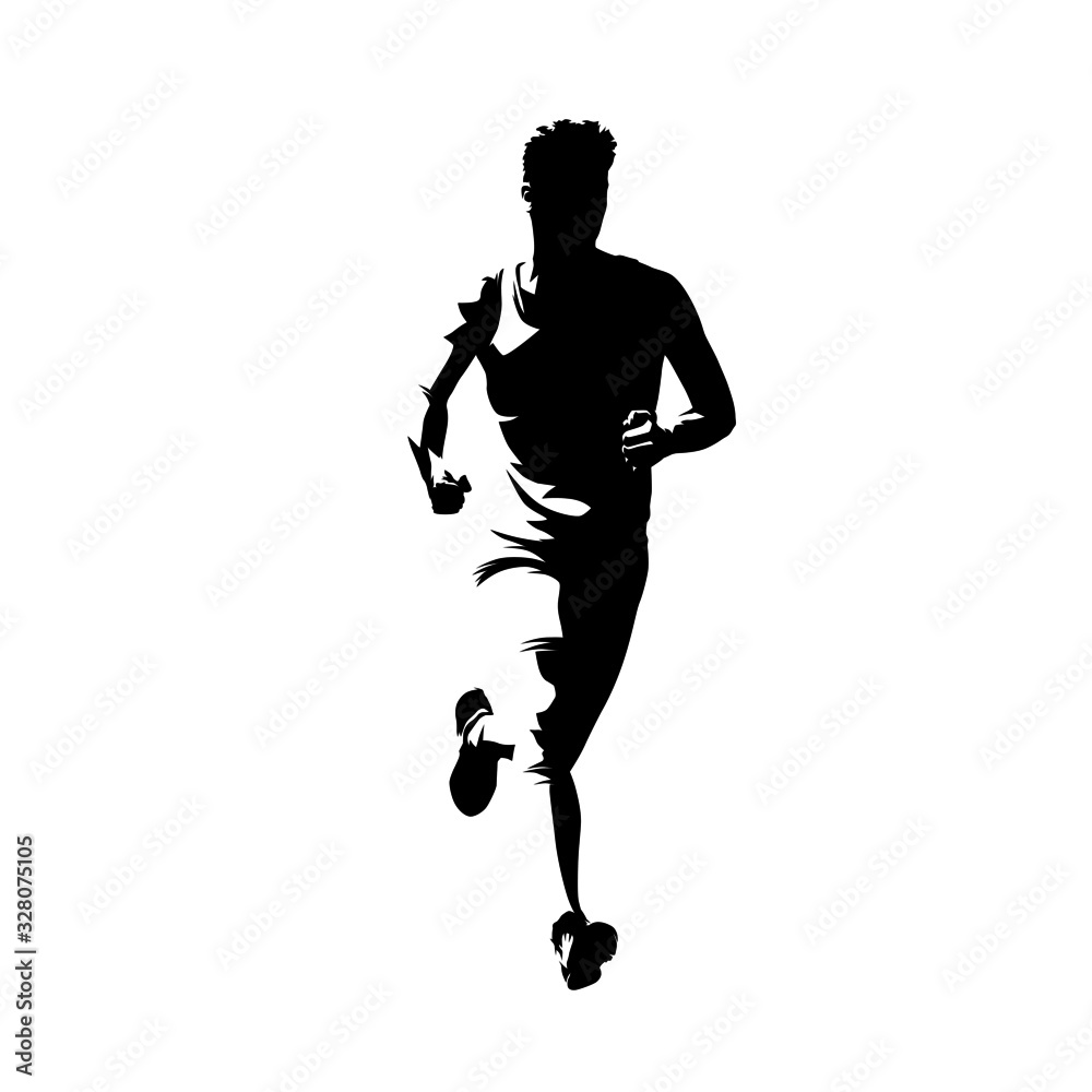Obraz premium Running man, marathon run front view. Abstract vector silhouette