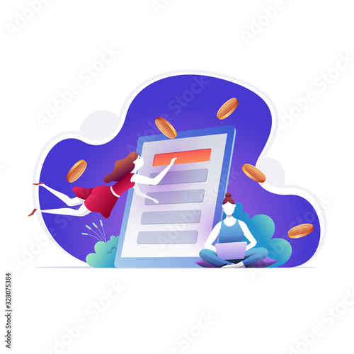 Pay per click PPC marketing campaign. Women are using PPC.