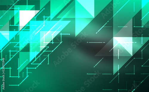 Abstract background, mosaic triangle pattern with transparent effects on glowing neon shiny backdrop. Vector Illustration For Wallpaper, Banner, Background, Card, Book Illustration, landing page