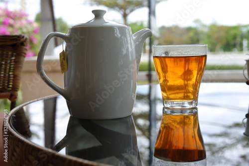 hot tea healthy drink put on table in the morning time
