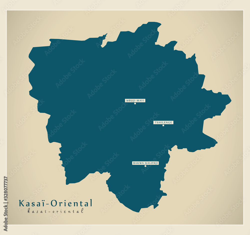 Modern Map - Kasai-Oriental province map of DR Congo