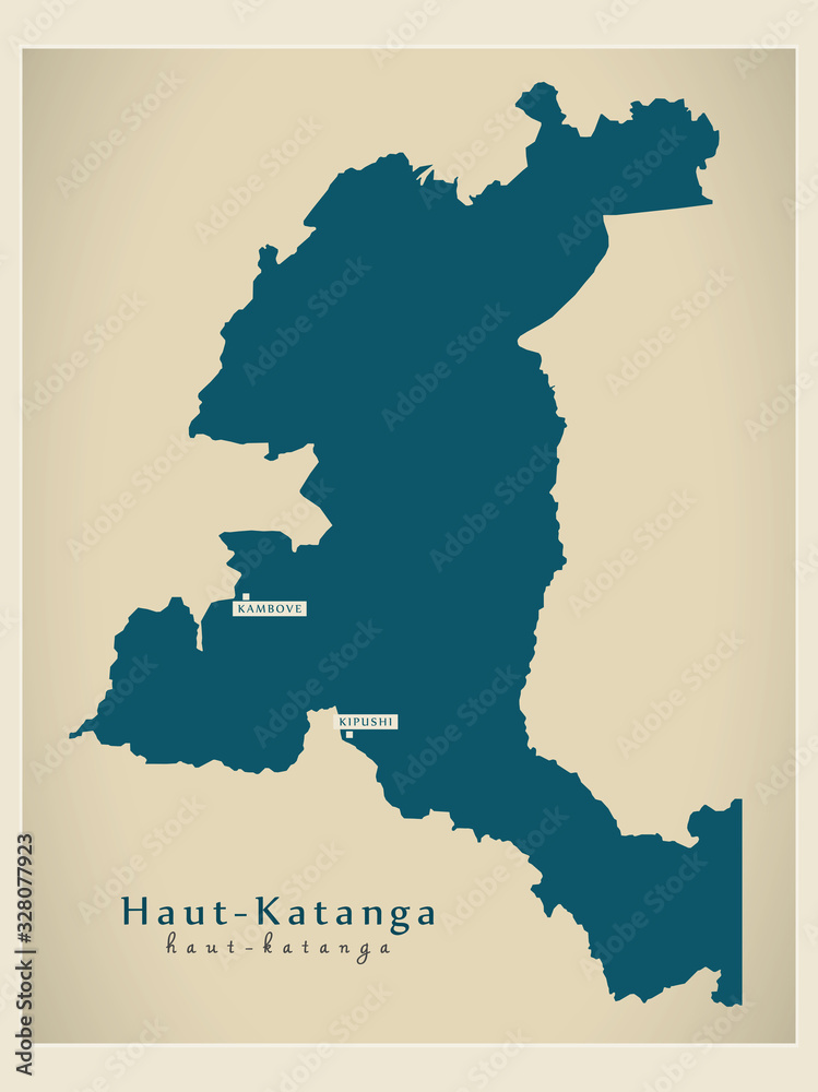 Modern Map - Haut-Katanga province map of DR Congo