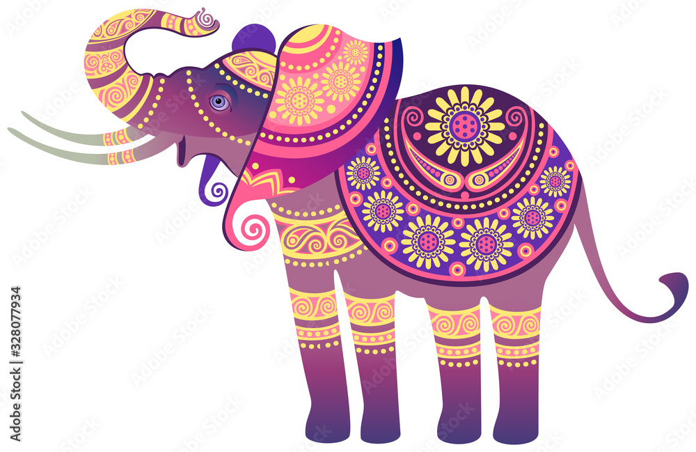 Indian elephant. Image stylized as the culture of India. Vector