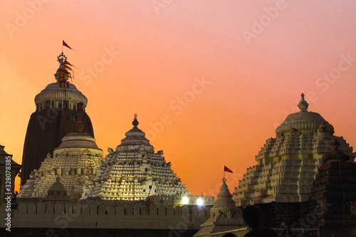 Famous Lord jagannath temple puri at night with colorful sky background