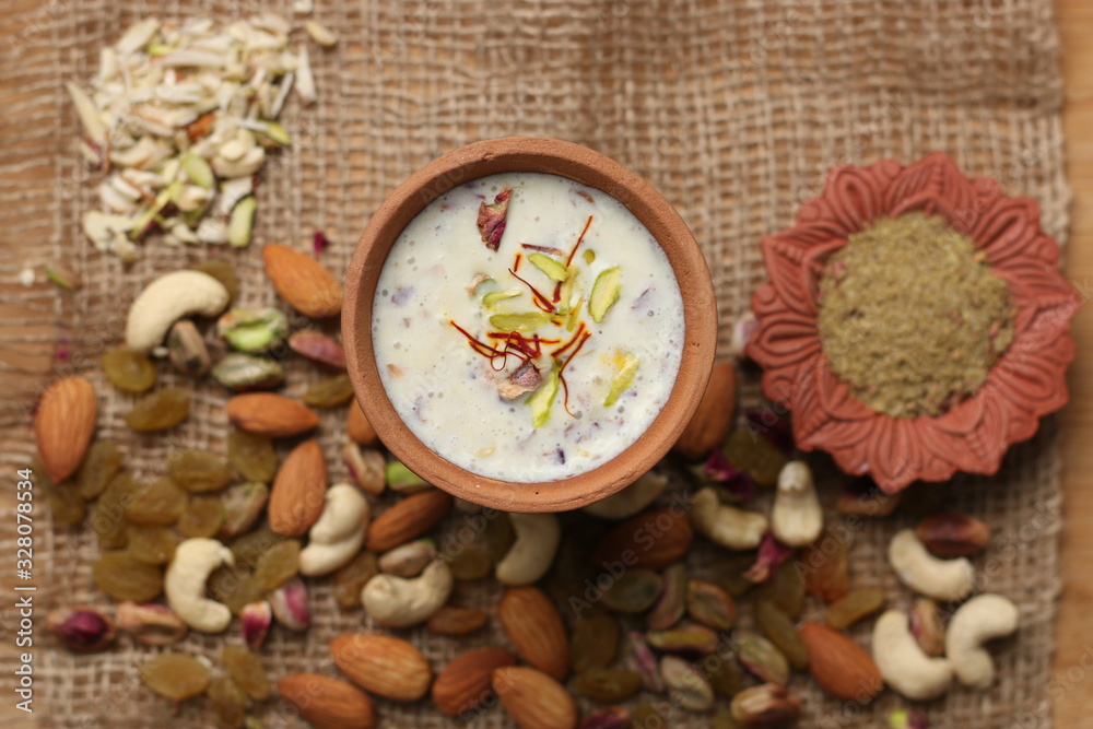Thandai is a indian traditional cold beverage well known indian Holi snack. (Holi Concept)