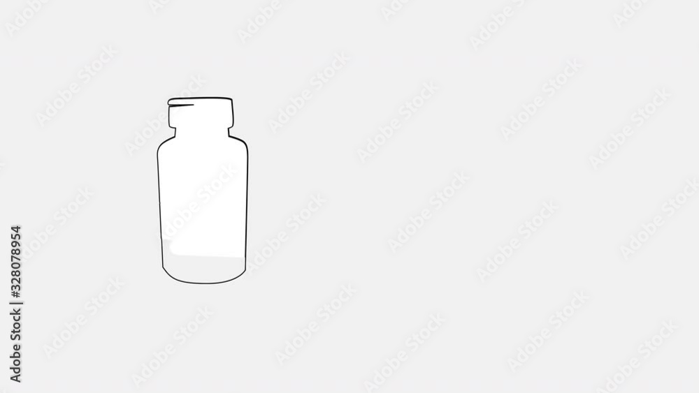 Self drawing animation sketch of dietary supplements, medical drugs and pills. Concept of health care. Copy space. White background. Self drawing animation sketch of dietary supplements, medical drugs and pills. Concept of health care. Copy space. White background.