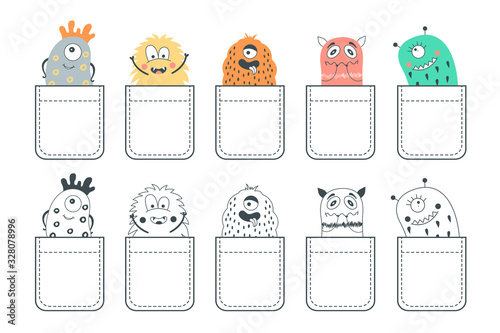 Set of 10 pockets with cute monsters.
