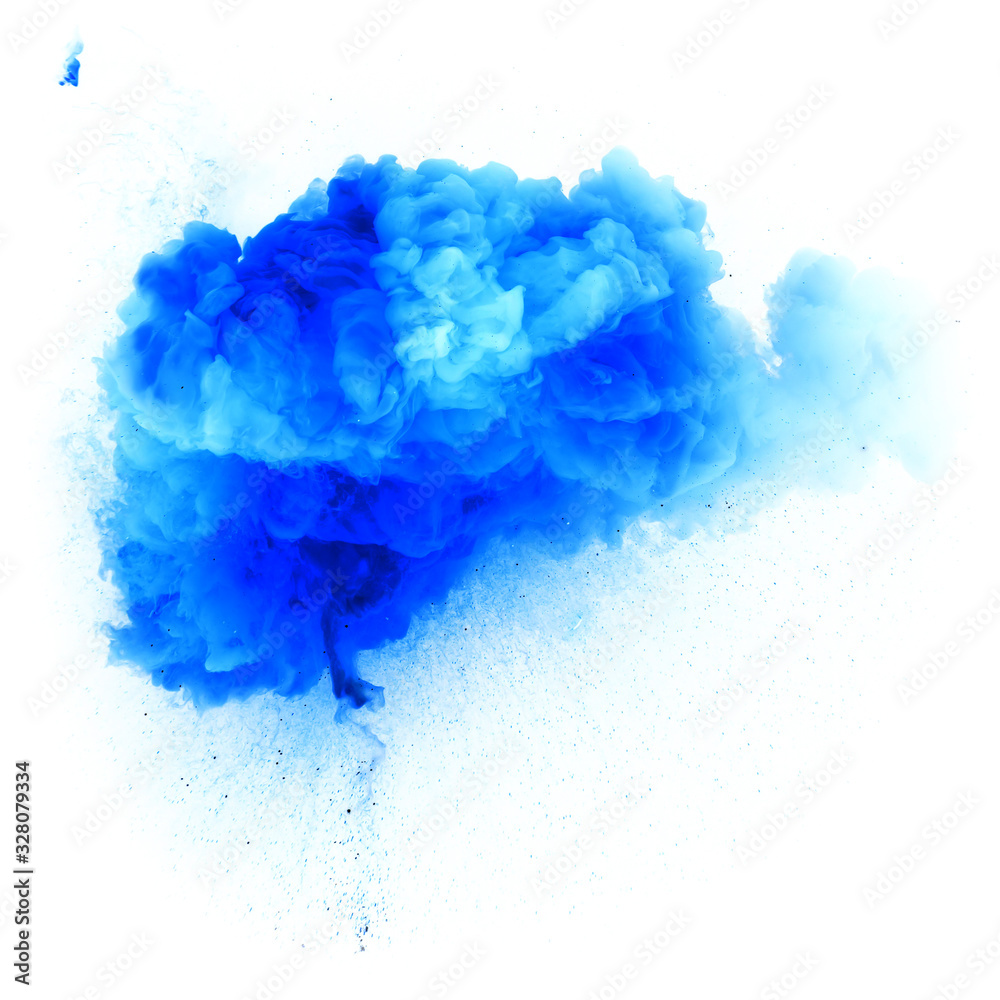 Blue gas explosion with sparks and smoke, against white background Blue gas explosion with sparks and smoke, against white background