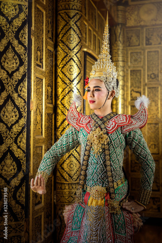 Art culture Thailand Dancing in masked khon Benjakaj and Hanuman in literature amayana,thailand culture Khon,Thailand .