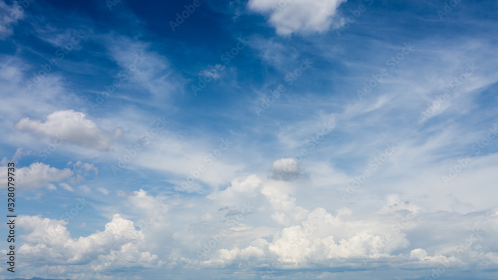 dramatic cloud moving above blue sky, cloudy day weather background - obrazy, fototapety, plakaty 