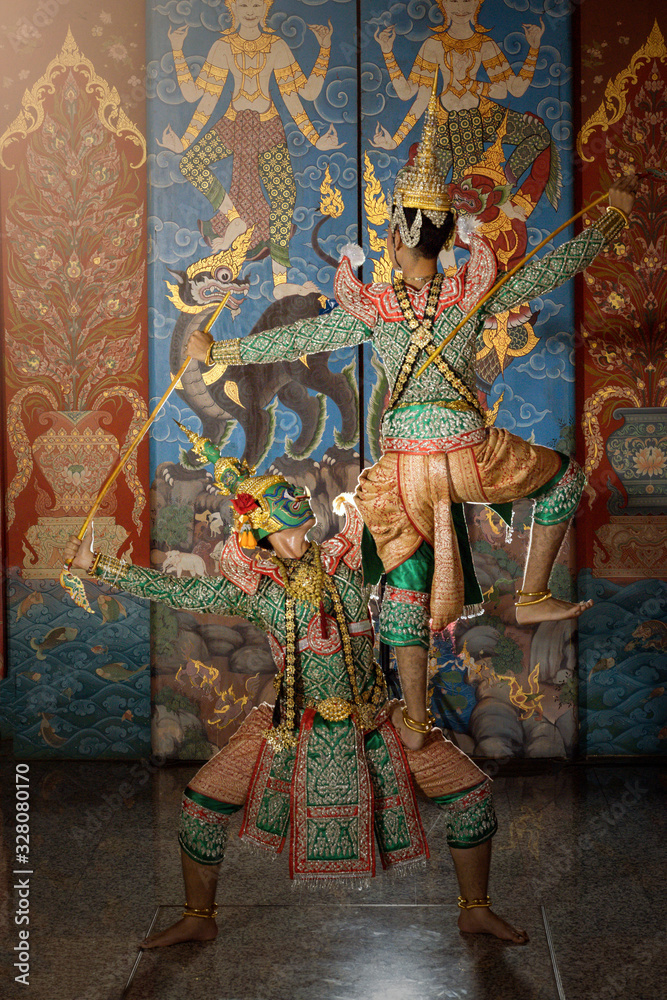 Art culture Thailand Dancing in masked khon in literature ramayana,thailand culture Khon,Vintage stlye,Thailand .
