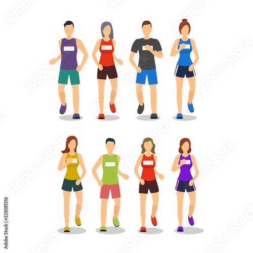 Cartoon Color Characters People Marathon Runners . Vector