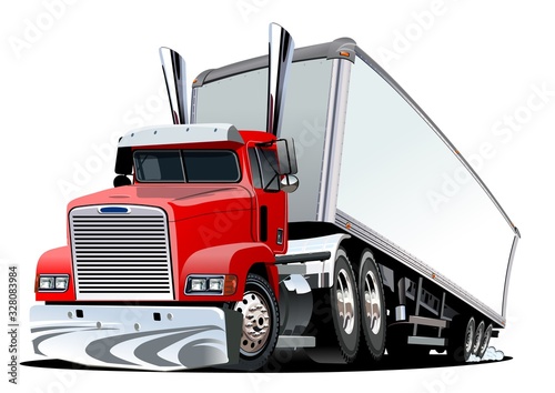 Cartoon cargo semi truck isolated on white background
