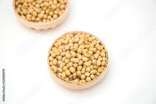 A pile of soybeans in a bamboo basket