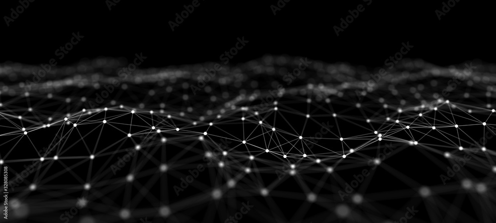 The structure of the network connection of points and lines. Data technology. Digital background. 3D rendering. - obrazy, fototapety, plakaty 
