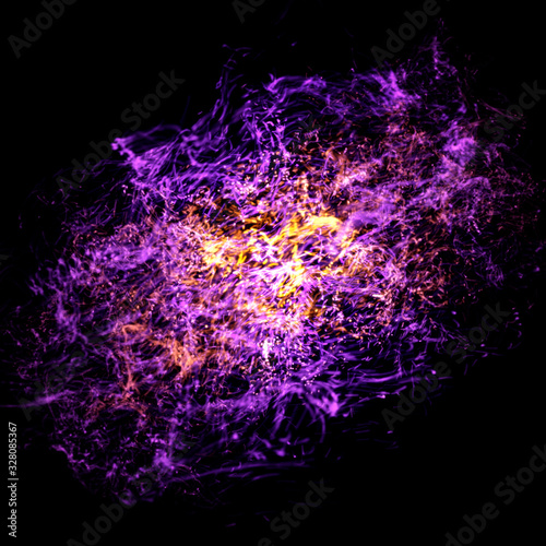 Fantastic burning, exploding star isolated on black background. Print of a abstract cosmic art with modern universe art.