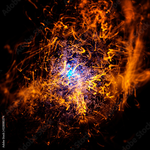 Fantastic burning, exploding star isolated on black background. Print of a abstract cosmic art with modern universe art.