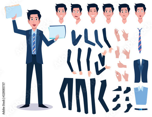  Male Business Character Vector Set. Creation Set body. Business Man Cartoon Character in stylish clothing. Illustration men Office. photo