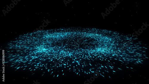 Futuristic Particles cosmic explosion shockwave blue energy space 3d rendering