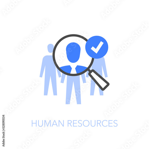 Human resources symbol with a magnifier looking for new employee or key person. Easy to use for your website or presentation. © tomasknopp