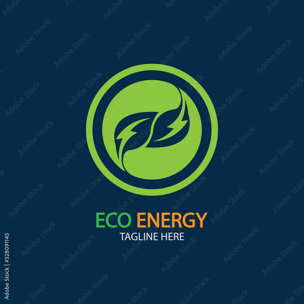 Eco Energy Vector Logo with leaf symbol. Green color with flash or thunder graphic. Nature and electricity renewable. This logo is suitable for technology, recycle, organic. Eco Energy Vector Logo with leaf symbol. Green color with flash or thunder graphic. Nature and electricity renewable. This logo is suitable for technology, recycle, organic.