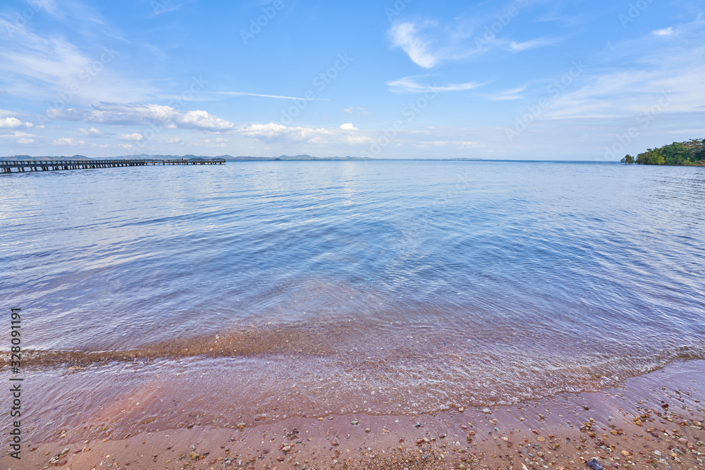 summer time view of seascape with blue sky and clouds