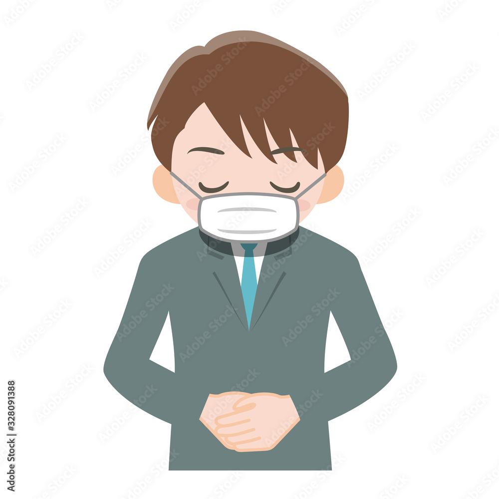 マスクをしたスーツの男性_上半身