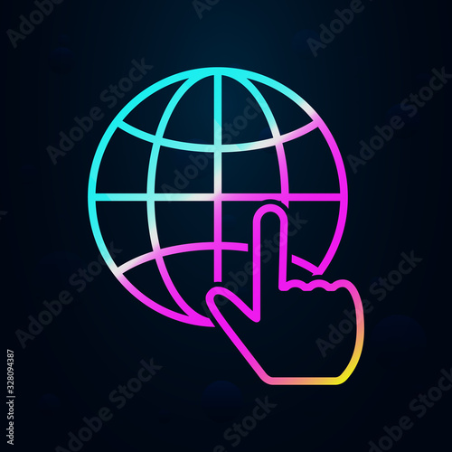 finger on the globe in nolan style icon. Simple thin line, outline vector of cargo logistic icons for ui and ux, website or mobile application