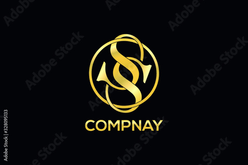 SS initial luxury golden round logo design
