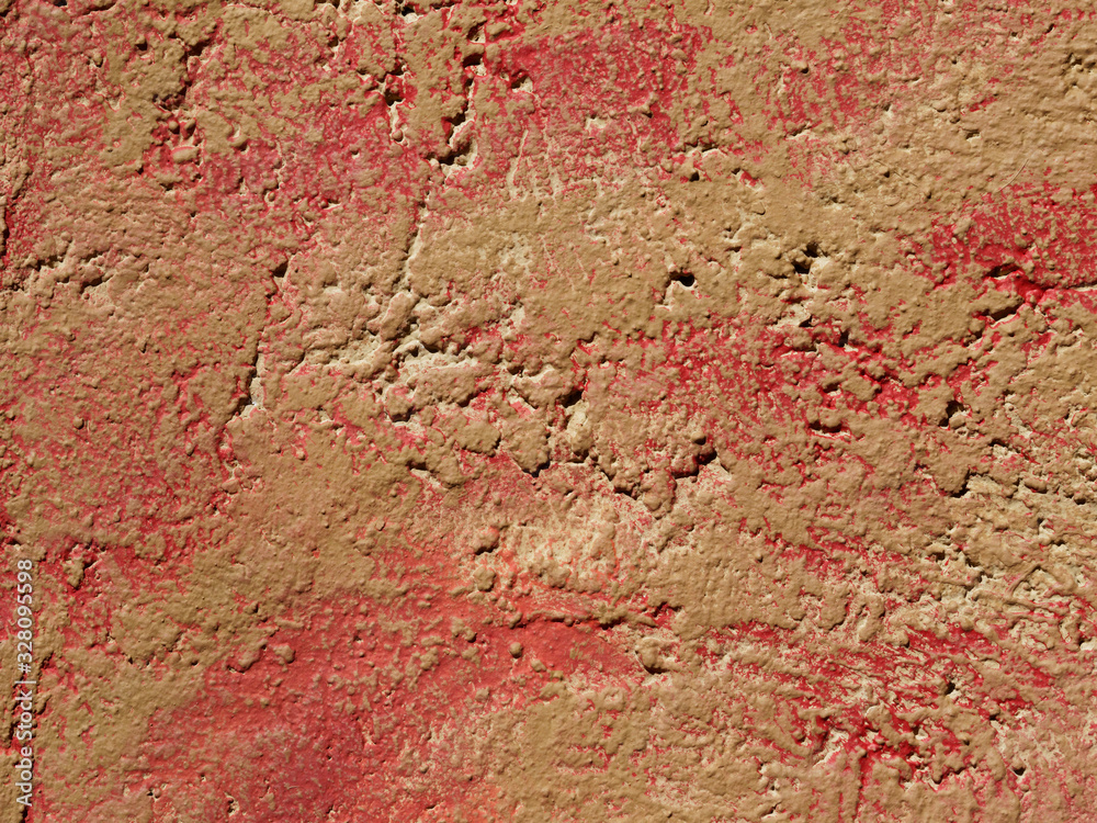 Old red-brown wall with texture and stains. Rough texture.