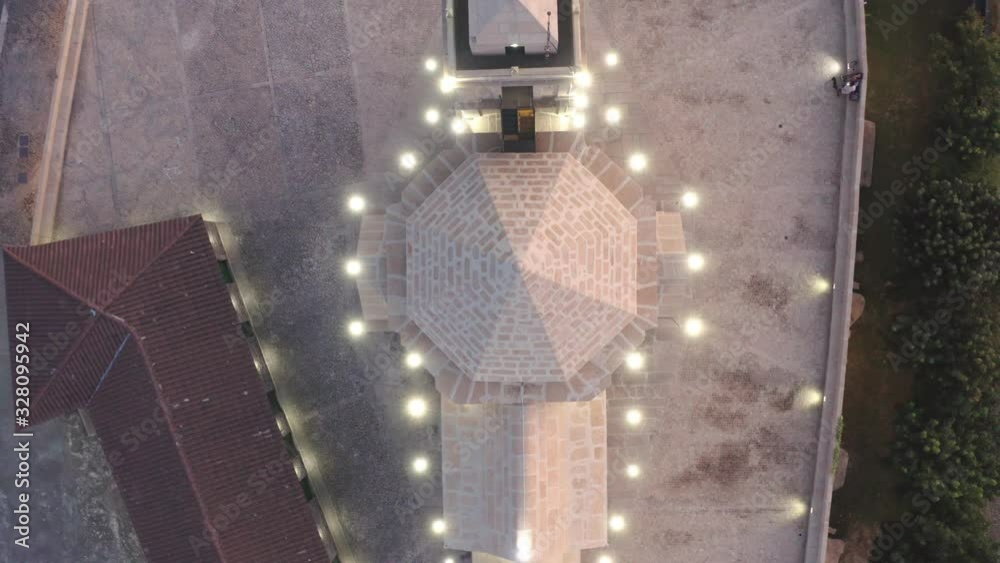 Senhora da Graca church drone aerial view in Mondim de Basto landscape at sunset volta a portugal, in Portugal