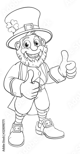 A leprechaun St. Patrick s day cartoon character in black and white outline like a colouring book page