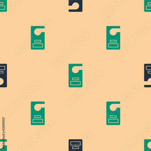 Green and black Please do not disturb icon isolated seamless pattern on beige background. Hotel Door Hanger Tags. Vector Illustration