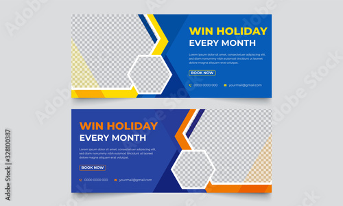 Travel tour corporate business banner template, horizontal advertising Web business banner layout template set, Cover header background for website design