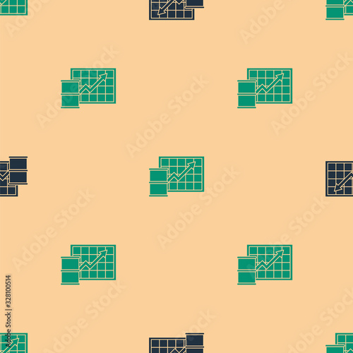 Green and black Oil price increase icon isolated seamless pattern on beige background. Oil industry crisis concept. Vector Illustration