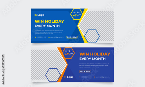 Travel tour corporate business banner template, horizontal advertising Web business banner layout template set, Cover header background for website design