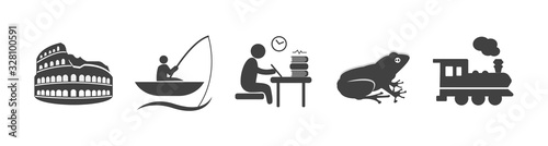 Set of simple flat isolated icons. Vector illustrations, different topics. 