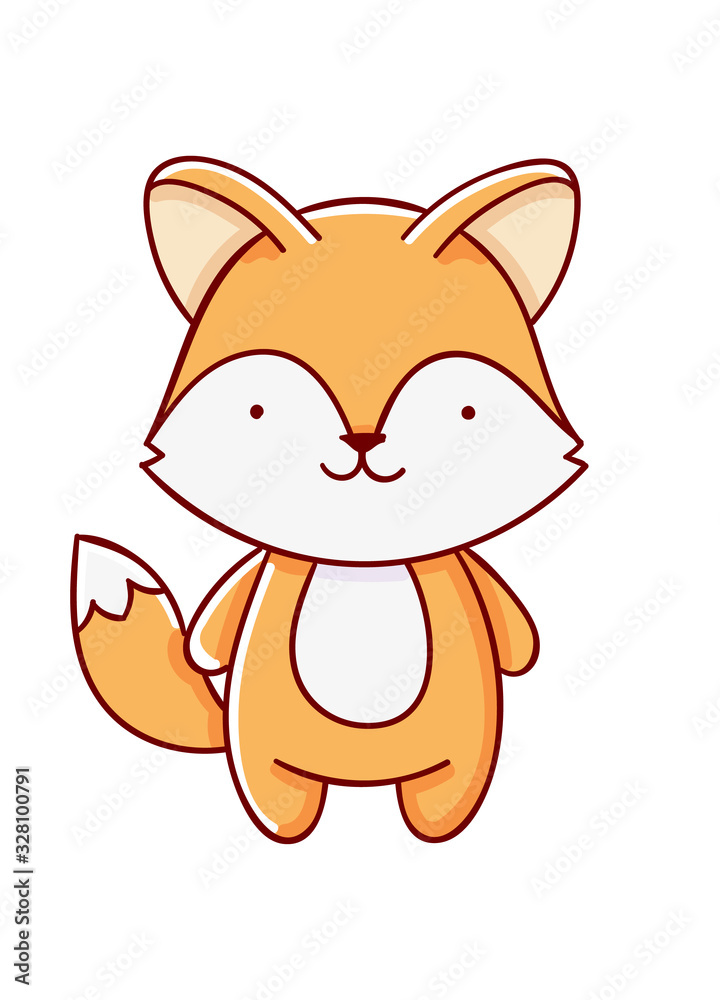 Obraz premium Character kawaii fox cartoon cute hand drawn isolated on white background
