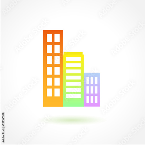 City icon with color skyscaper. Vector