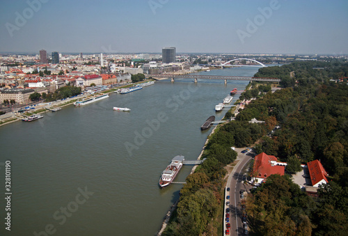 Landscape of Danube river and Bratislava - capital city of Slovakia