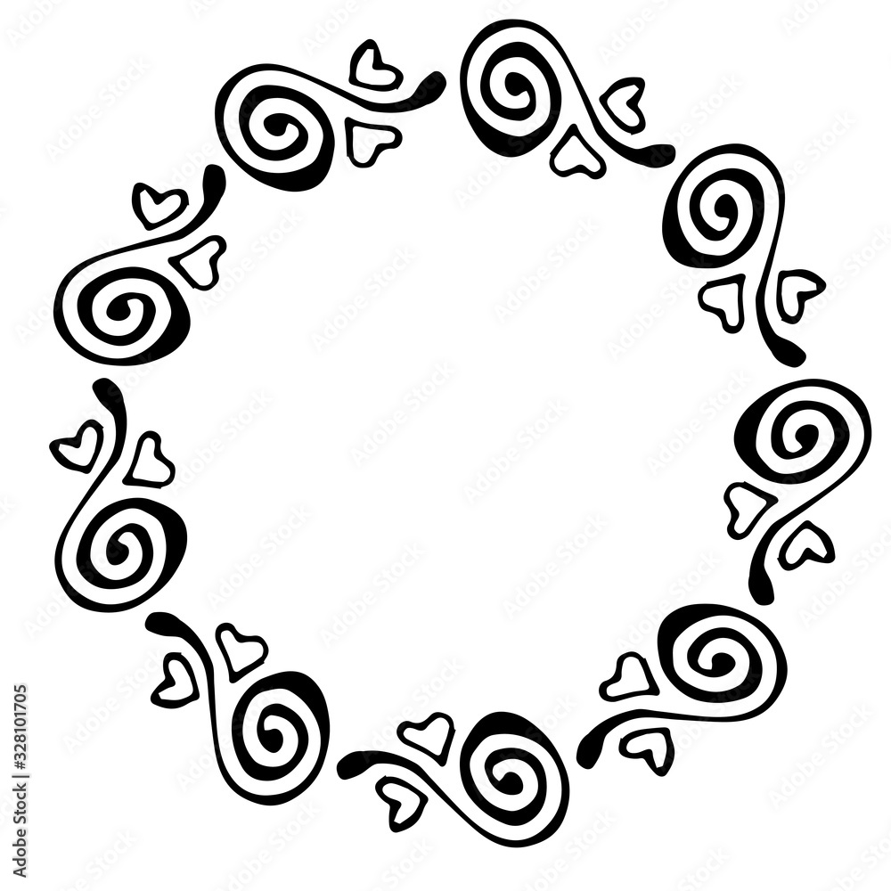 black and white vector frame in rustic style. wreath of branches