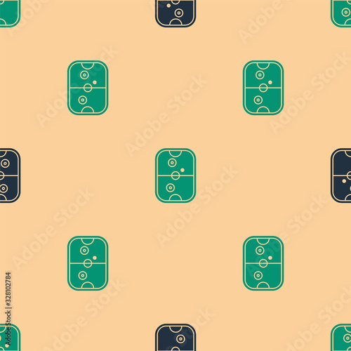 Green and black Air hockey table icon isolated seamless pattern on beige background. Vector Illustration