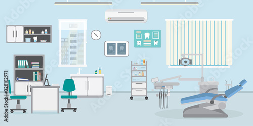 Dental Office Interior, empty dentist hospital or clinic room,