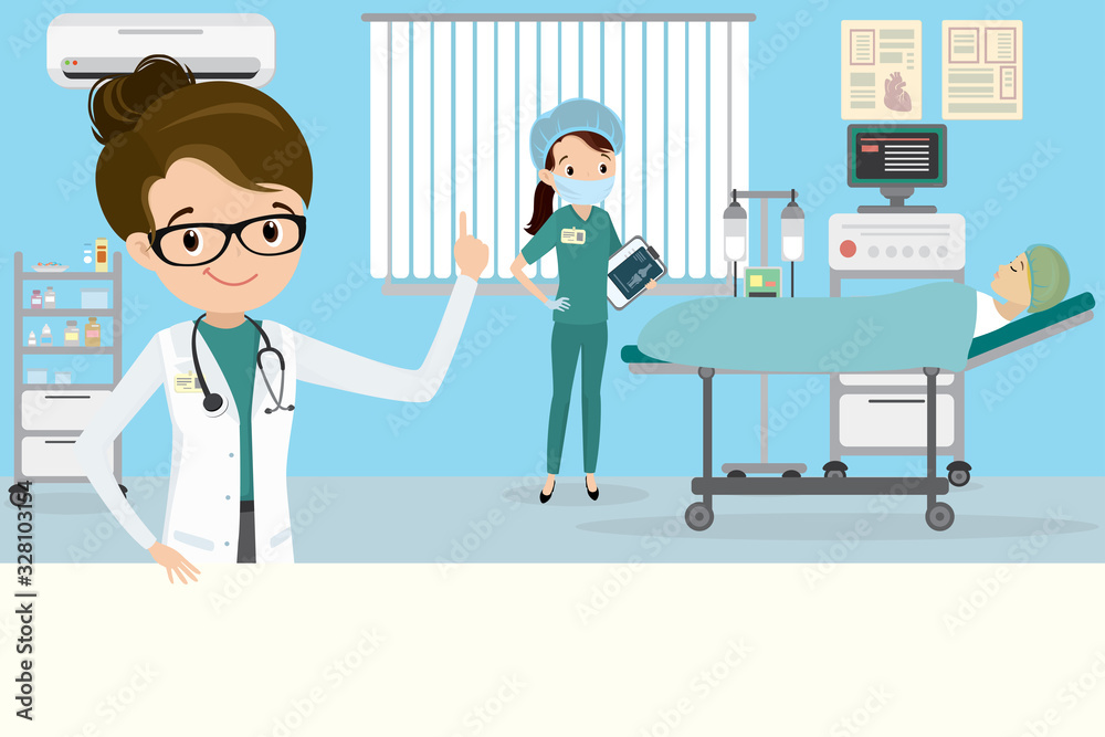 Doctor and nurse visiting female patient at hospital ward. Doctor and nurse visiting female patient at hospital ward.