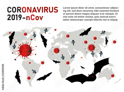 Epidemic flu spreading of world floating influenza virus cells wuhan coronavirus